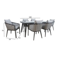 Комплект садовой мебели MARIE стол и 6 стульев, серый