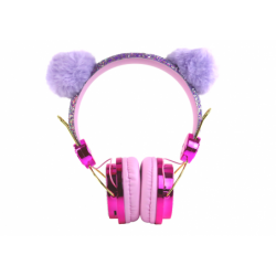 Wired headphones in shades of pink, adjustable ears, microphone