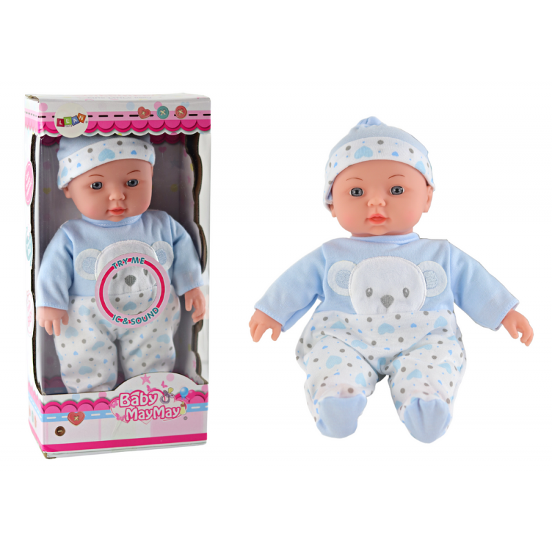Baby doll, blue pajamas with teddy bear, hat, sounds