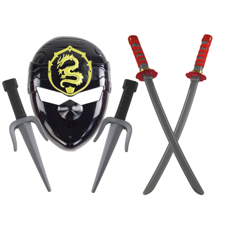 Ninja Warrior Set Mask Swords Daggers Red Decorations
