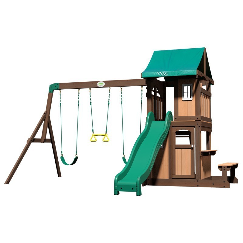 Lakewood Wooden Playground Swings Slide Playhouse Backyard