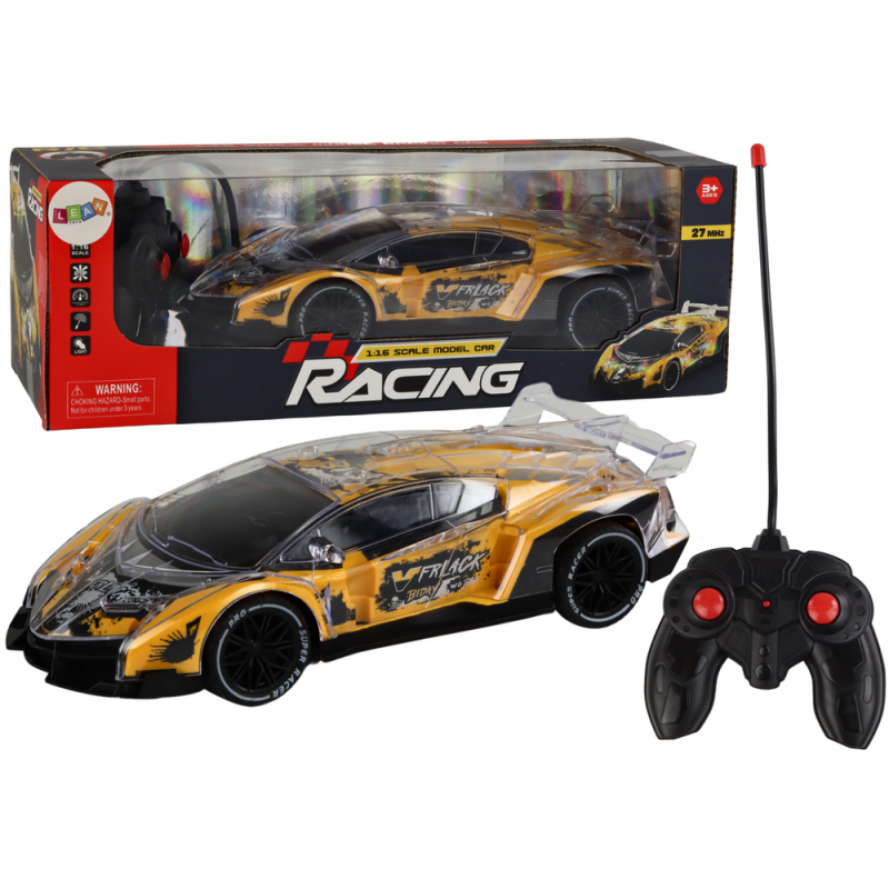 Yellow Remote Controlled RC Sports Car 1:16 Scale Lights
