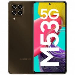 Samsung | Galaxy | M53 (M536) | Brown | 6.7 " | Super AMOLED Plus | Mediatek MT6877 | Dimensity 900 (6 nm) | Internal RAM 8 GB | 128 GB | microSDXC | Dual SIM | Nano-SIM | 4G | 5G | Main camera 108+8+2+2 MP | Secondary camera 32 MP | Android | 12 | 5000 mAh