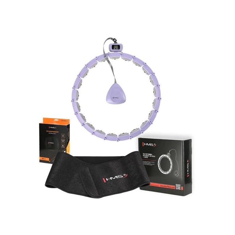 SET HULA HOOP MAGNETIC VIOLET HHM14 WITH WEIGHT + COUNTER HMS + WAIST SUPPORT BR163 BLACK
