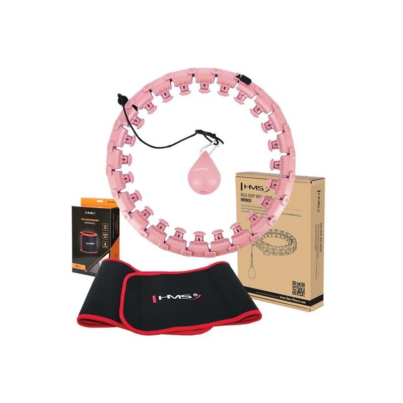 SET HULA HOOP HHW01 PINK WITH WEIGHT HMS + WAIST SUPPORT BR163 RED