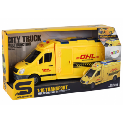 Delivery Car 1:16 Friction Drive Opening Doors Lights Yellow Sounds