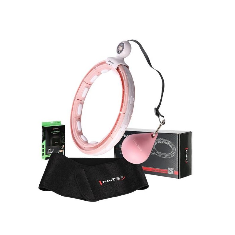 SET HULA HOOP MAGNETIC PINK HHM15 WITH WEIGHT + COUNTER HMS + WAIST SUPPORT BR163 BLACK PLUZ SIZE