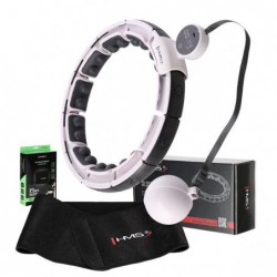 SET HULA HOOP MAGNETIC WHITE HHM16 WITH WEIGHT + COUNTER HMS + WAIST SUPPORT BR163 BLACK PLUZ SIZE
