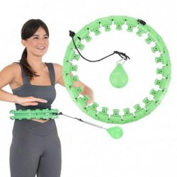 SET HULA HOOP HHW01 GREEN WITH WEIGHT HMS + WAIST SUPPORT BR163 BLACK PLUZ SIZE