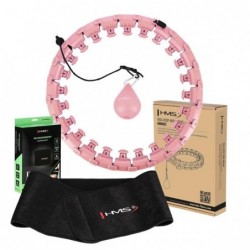 SET HULA HOOP HHW01 PINK WITH WEIGHT HMS + WAIST SUPPORT BR163 BLACK PLUZ SIZE