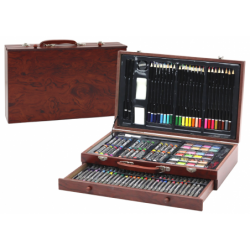Art Set In Wooden Suitcase Crayons Pastels Paints