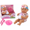 Baby doll, clothes with flamingos, headband, feeding accessories