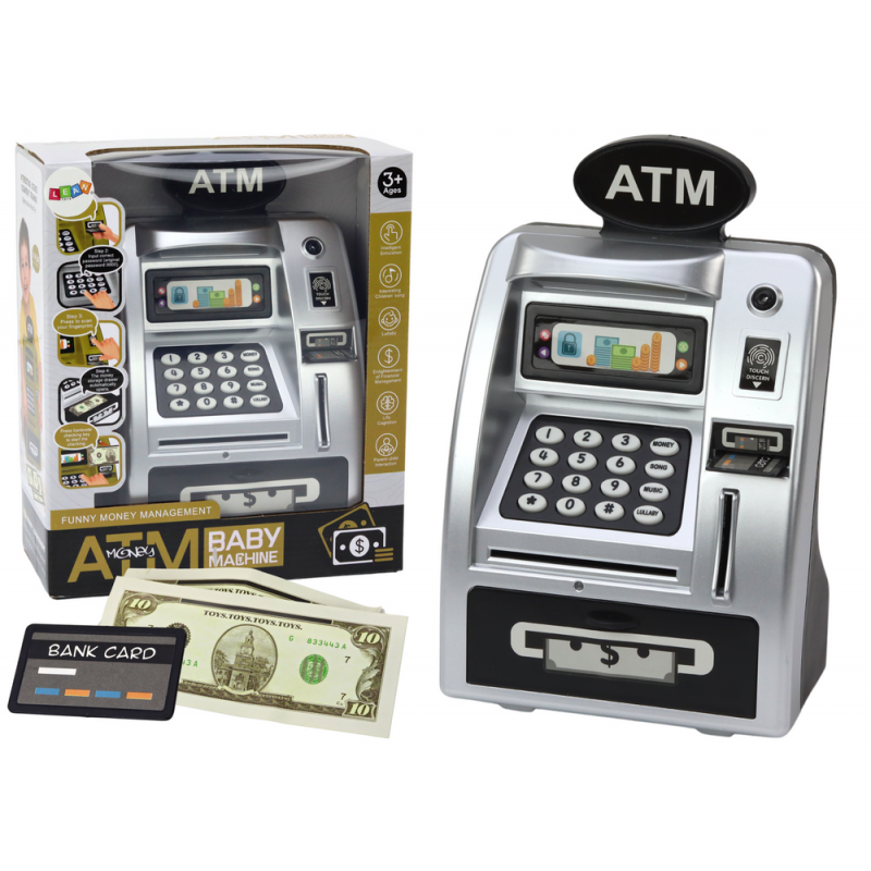 ATM Piggy Bank For Children Learning To Save Silver Black