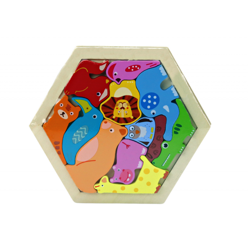 Jigsaw Puzzle Animals Wooden Blocks Colorful 12 pieces.