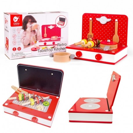 CLASSIC WORLD Wooden Kitchen 2in1 Grill + Stove for Children 22el.