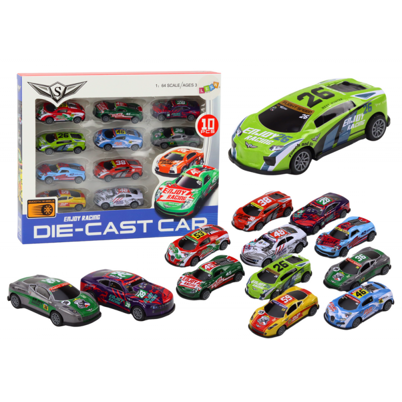 Set of Toy Cars, Spring Springs, Sports Racing Cars 1:64, 10 pcs.