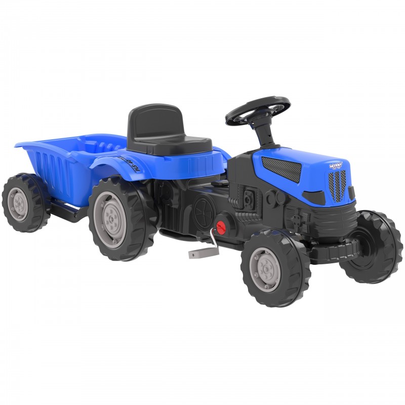 WOOPIE Pedal Tractor Farmer GoTrac MAXI PLUS with Trailer Blue Silent Wheels