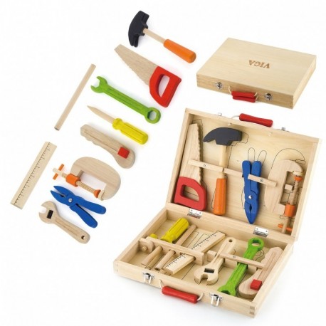 Wooden Box Suitcase with Tools Set of the Little DIY enthusiast Viga Toys