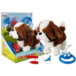 Plush dog on a leash with...