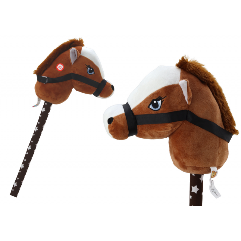 Plush Horse Head On A Stick Hobby Horse Dark Brown Shorthair Horse sounds