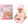 Baby doll in a bunny carrier in a pink checkered outfit