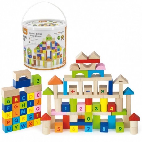 Viga Toys Wooden Educational Blocks 100 pcs. Numbers Letters