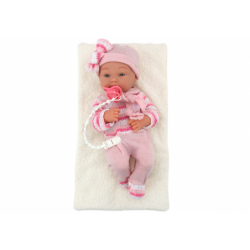 Baby doll, striped sweater, hat, scarf, accessories, pink