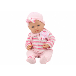 Baby doll, striped sweater, hat, scarf, pink