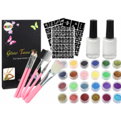 Glitter Tattoo Kit, Glue Brushes, 120 Designs