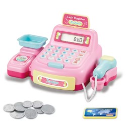 Детский кассовый аппарат со сканером и весами + монеты Pink
