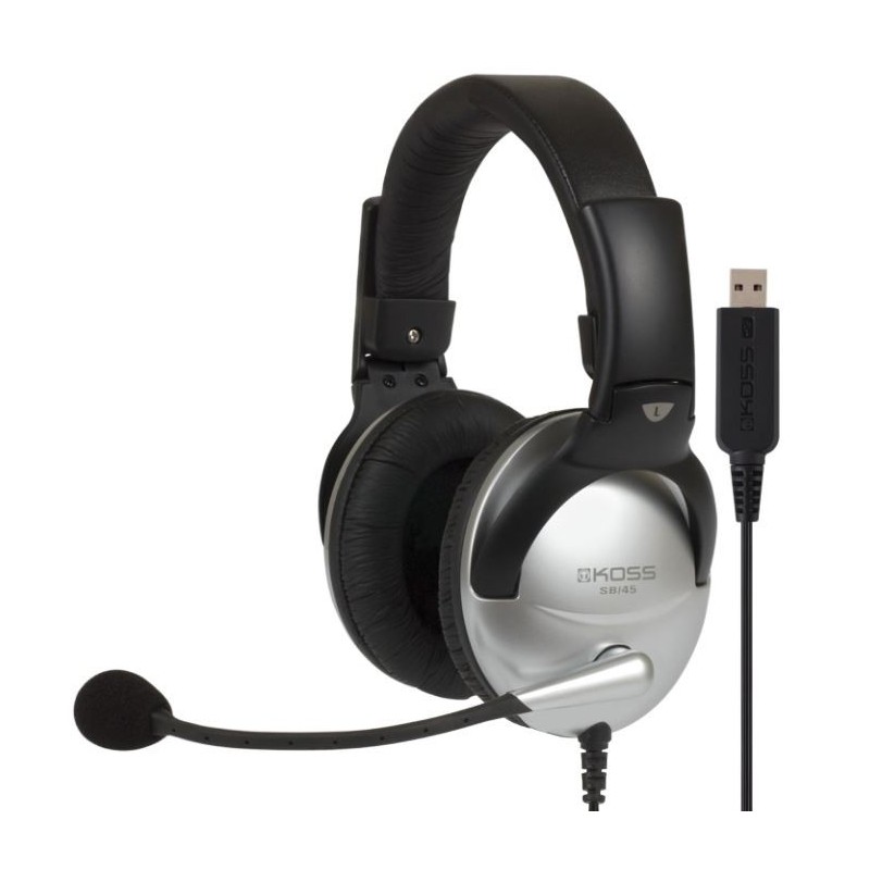 Koss Gaming headphones SB45 USB Wired On-Ear Microphone Noise canceling Silver/Black