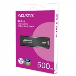 External SSD ADATA SC610 500GB USB 3.2 Write speed 500 MBytes/sec Read speed 550 MBytes/sec SC610-500G-CBK/RD