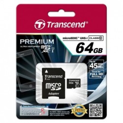 TRANSCEND MEMORY MICRO SDXC 64GB W/ADAPT/CLASS10 TS64GUSDU1