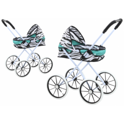 Doll Stroller Large Wheels Foldable Zebra Turquoise