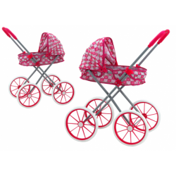 Doll Stroller Large Wheels Foldable Pink Hearts