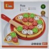 A wooden pizza for cutting with Viga Toys accessories
