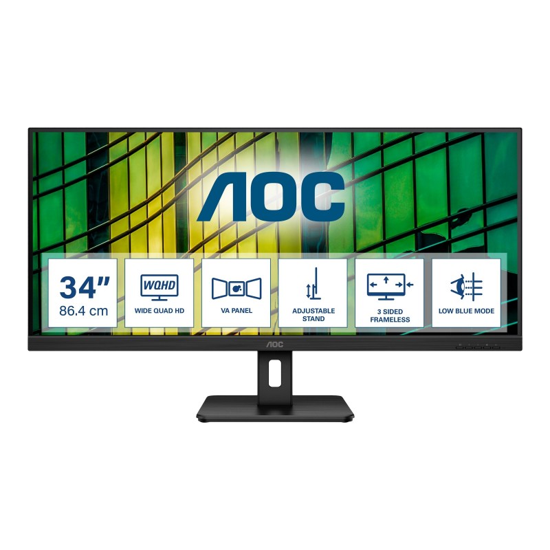 AOC Monitor U34E2M 34 " VA WQHD 21:9 100 Hz 4 ms 3440 x 1440 300 cd/mu00b2 HDMI ports quantity 2 |