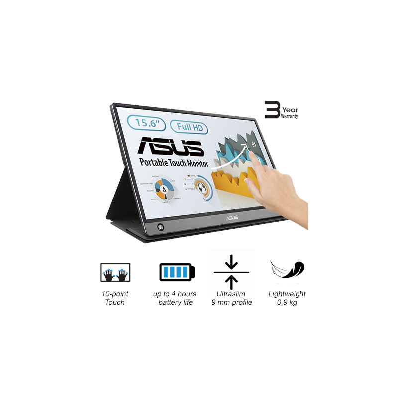 Asus MB16AMT 15.6 " IPS FHD 16:9 60 Hz 5 ms Touchscreen 1920 x 1080 250 cd/mu00b2 HDMI ports