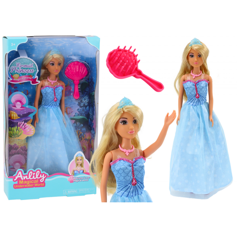 Anlily Mermaid Princess Blue Dress Brush Doll