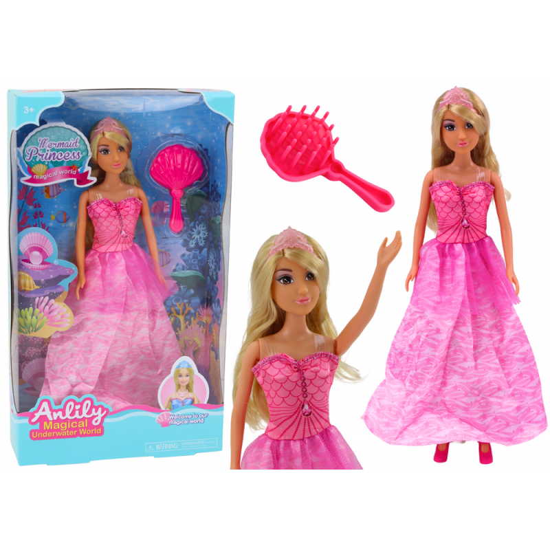 Anlily Mermaid Princess Doll Pink Dress Brush