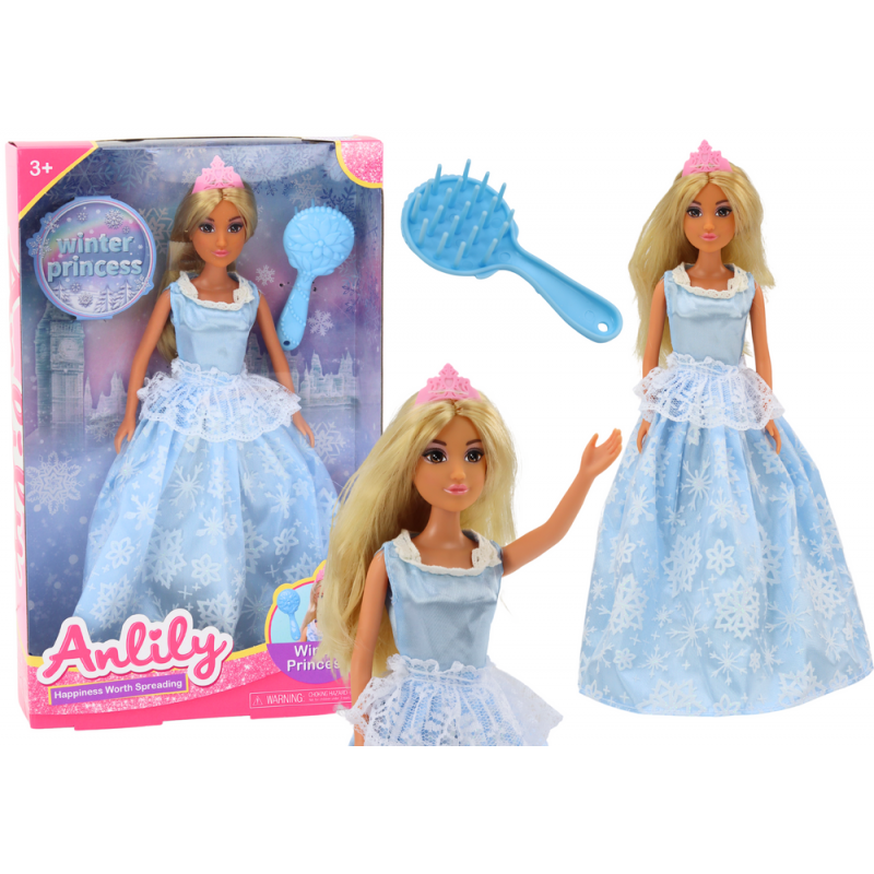 Anlily Ice Queen Blue Dress Snowflake Brush Doll