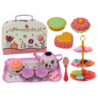 Tea set in a suitcase, cups, plates, cake stand