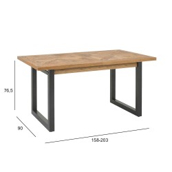 Обеденный стол INDUS 158 203x90xH76,5см, столешница из дубового шпона, мозаика, металлические ножки серого цвета