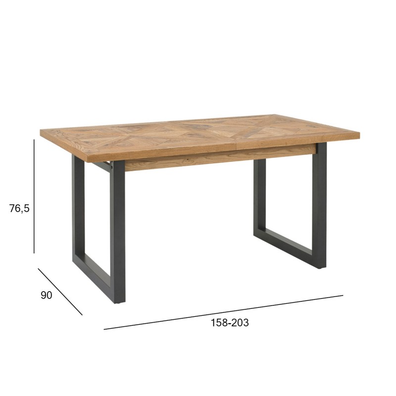 Обеденный стол INDUS 158 203x90xH76,5см, столешница из дубового шпона, мозаика, металлические ножки серого цвета