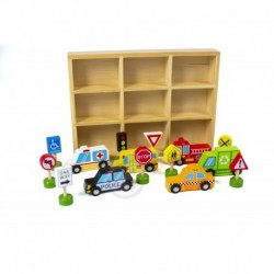 TOOKY TOY Set of Wooden Vehicles and Road Signs