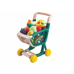 Shopping cart for children, set of vegetables and fruits, green