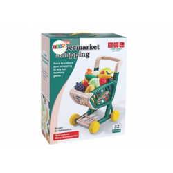 Shopping cart for children, set of vegetables and fruits, green