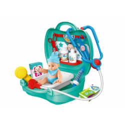 Children's Doctor Set with Doll Accessories Green Suitcase
