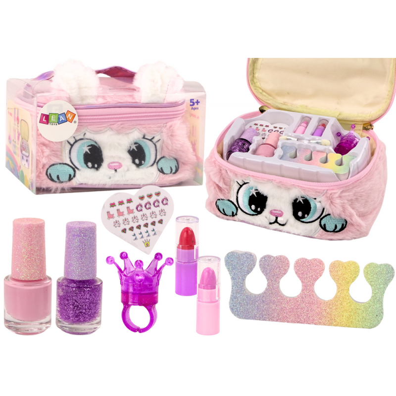 Beauty Set Plush Cosmetic Bag Kitty Nail Polish Lipsticks