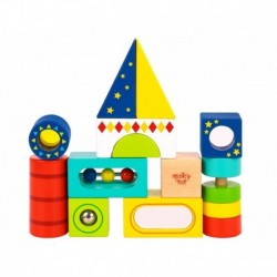 TOOKY TOY Wooden Sensory Blocks Puzzle Multifunctional Shapes Sound Touch 12 el.